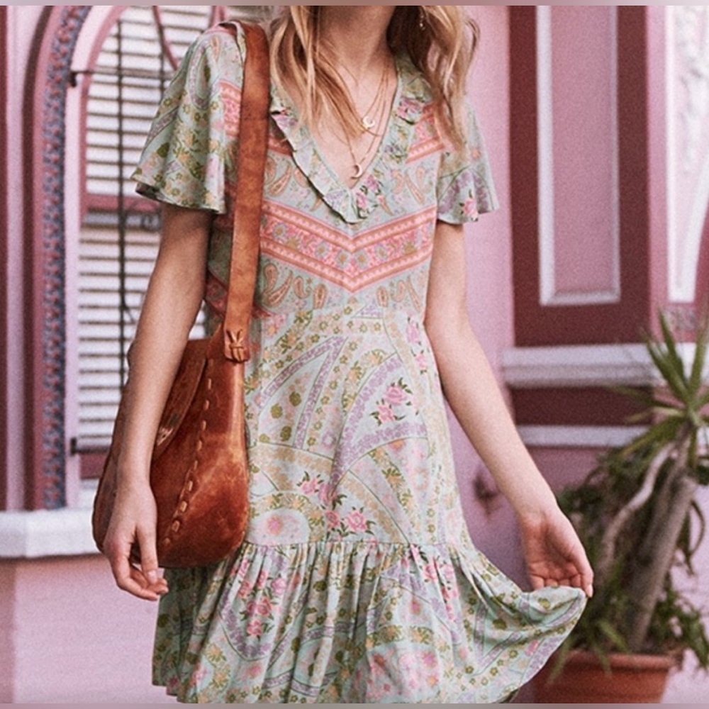 SPELL & THE GYPSY City Lights Mini Dress in Sage Medium